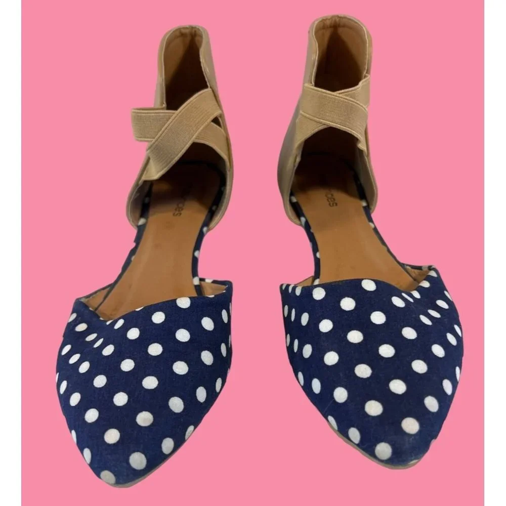 Maurices Penny Women Size 7  Navy Polka Dot Ballet Flat - Picture 3 of 12